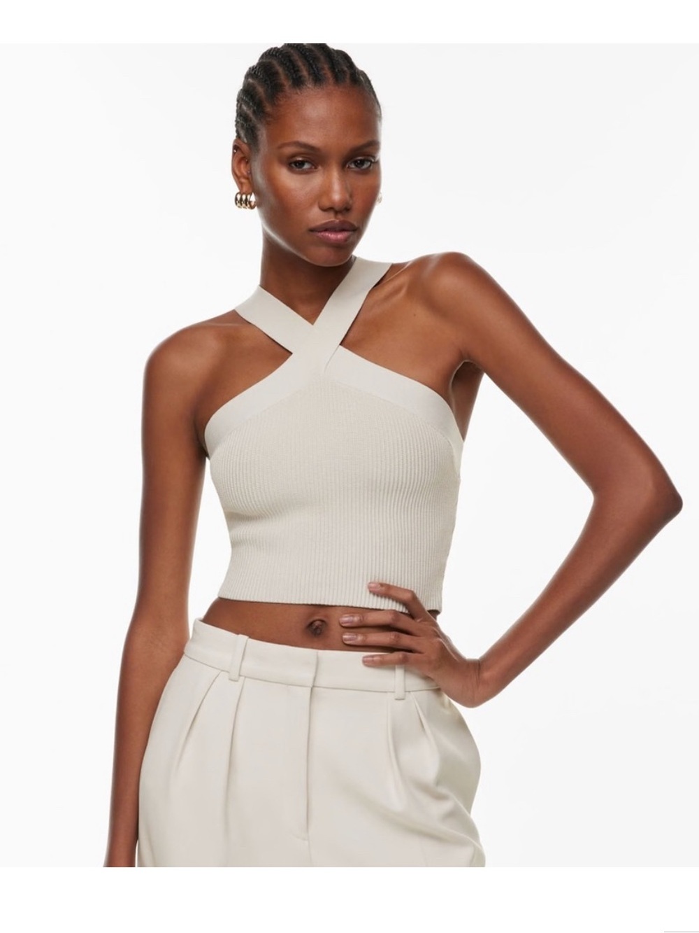 Babaton Cross-Strap Ribbed Crop Top - Cream